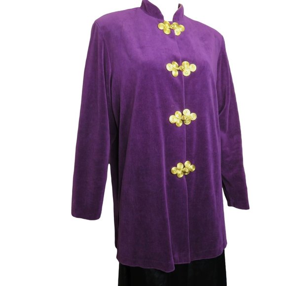 Vintage 80s Ruth Norman for Neiman Marcus Velour Guru Jacket Purple Gold Toggles - Picture 6 of 14